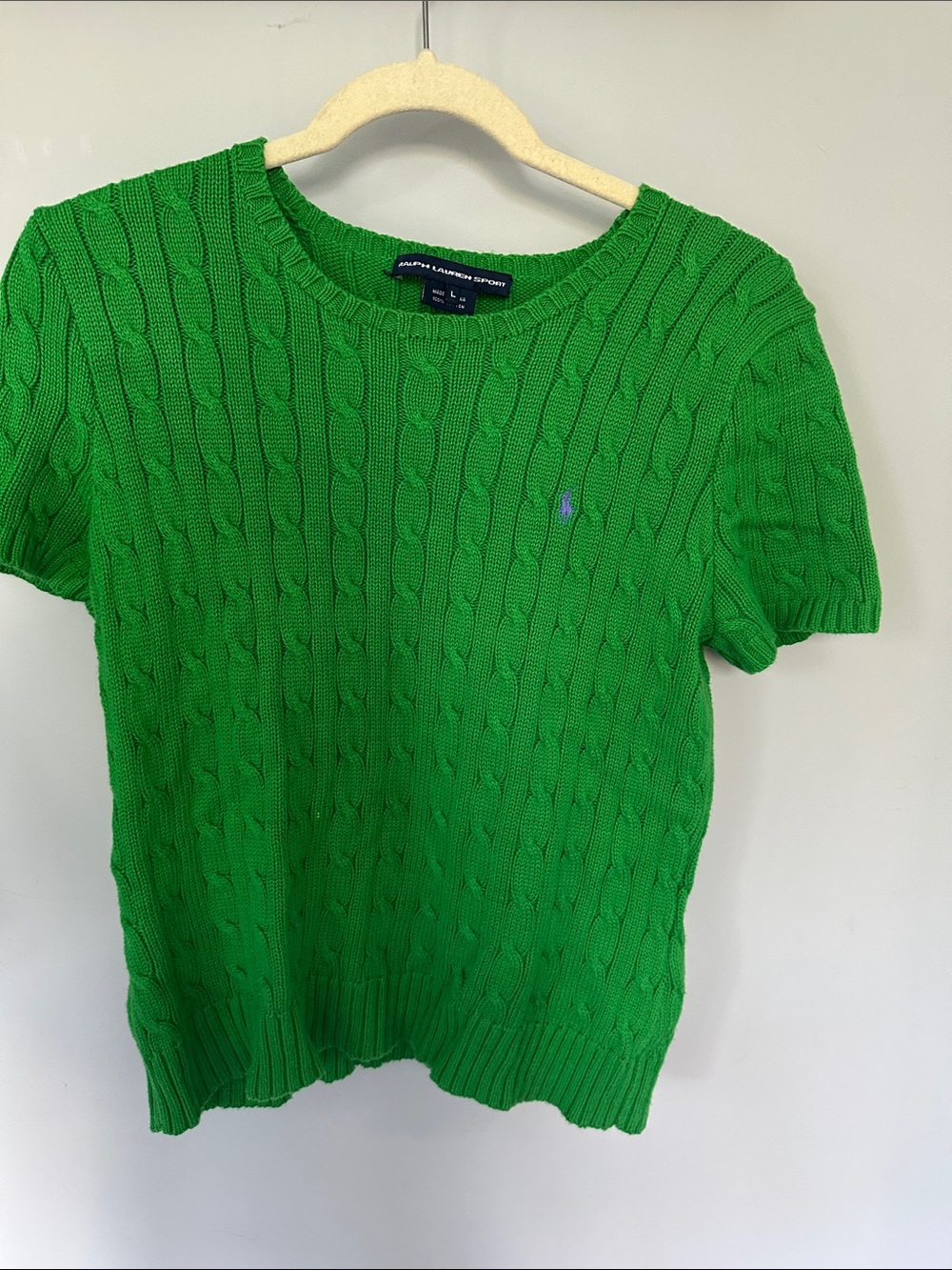 Ralph Lauren Bright Green Cable-Knit Short Sleeve Crew Sweater